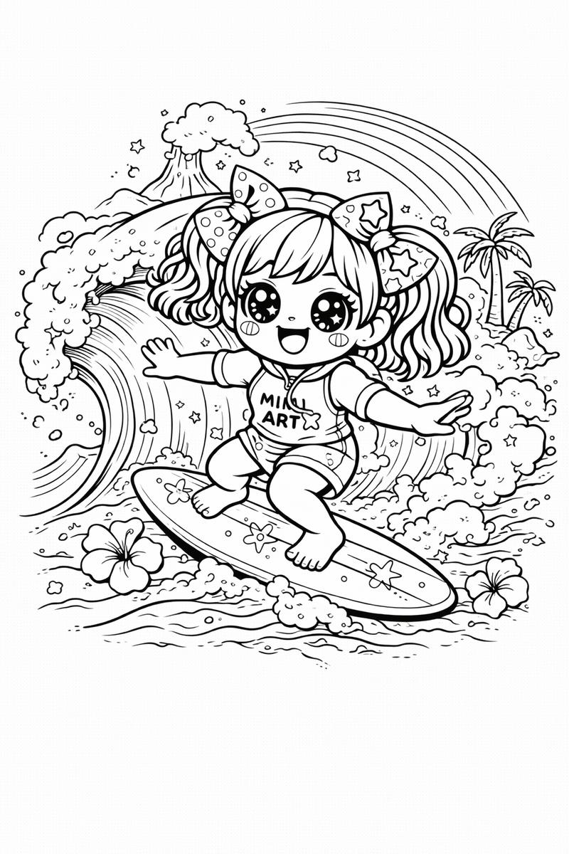 Free Mimi Hawaii Surf Coloring Page