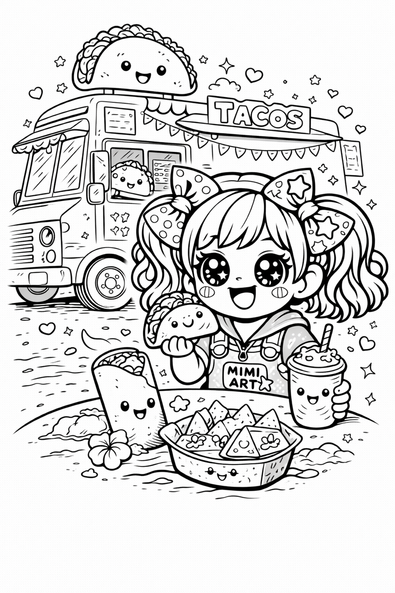 Free Mimi Taco Truck Coloring Page