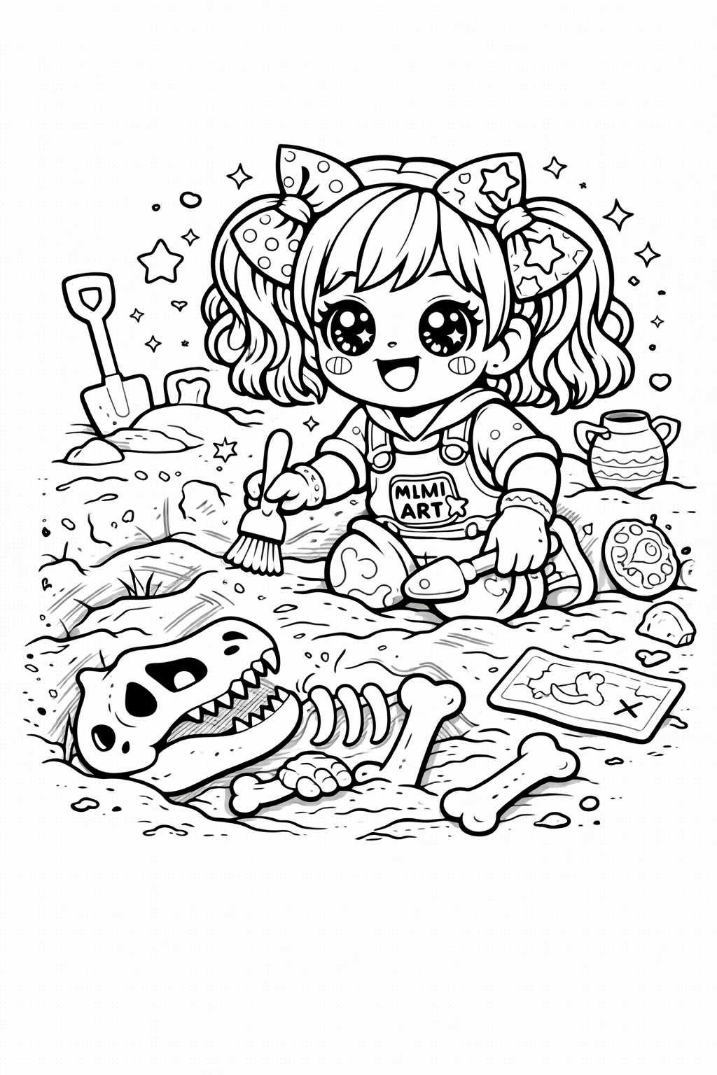 Free Mimi Dino Dig Coloring Page